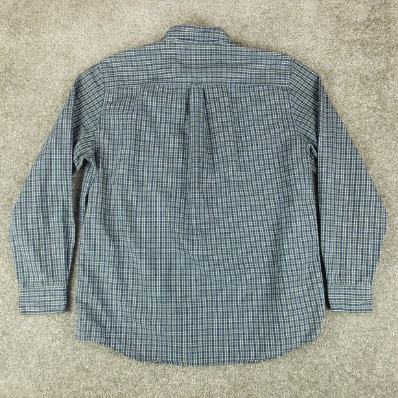 Chaps Shirt Large L Mens Green Blue Check Long Sleeve Logo Collared Button Down - Picture 5 of 7